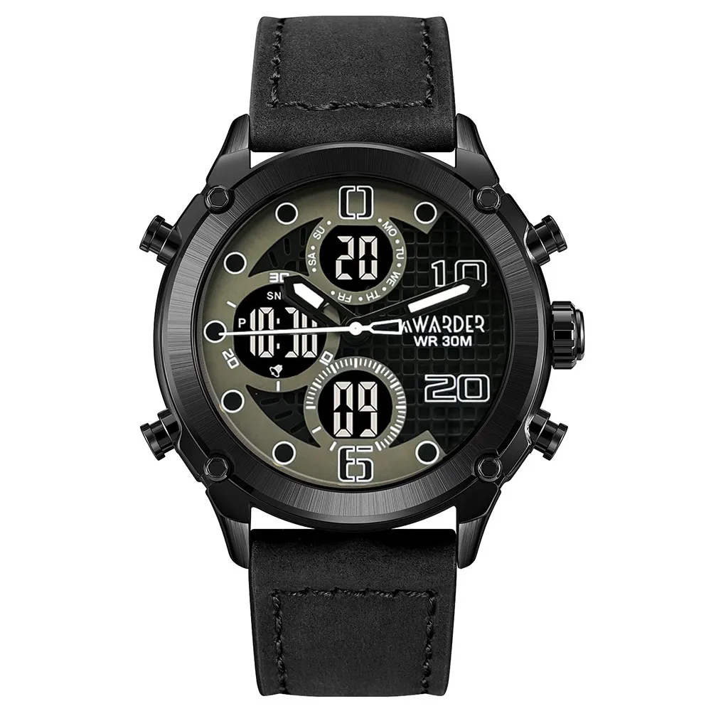 Awarder Чоловічий наручний годинник Awarder 017 Black Leather