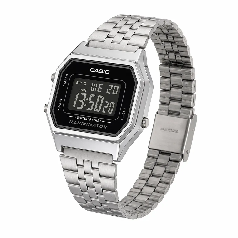 Casio Наручний годинник Casio LA680WA-1B унісекс, електронний сріблястий браслет
