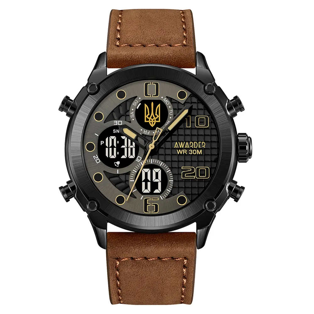 Awarder Чоловічий наручний годинник Awarder 017 Тризуб золото Black-Brown