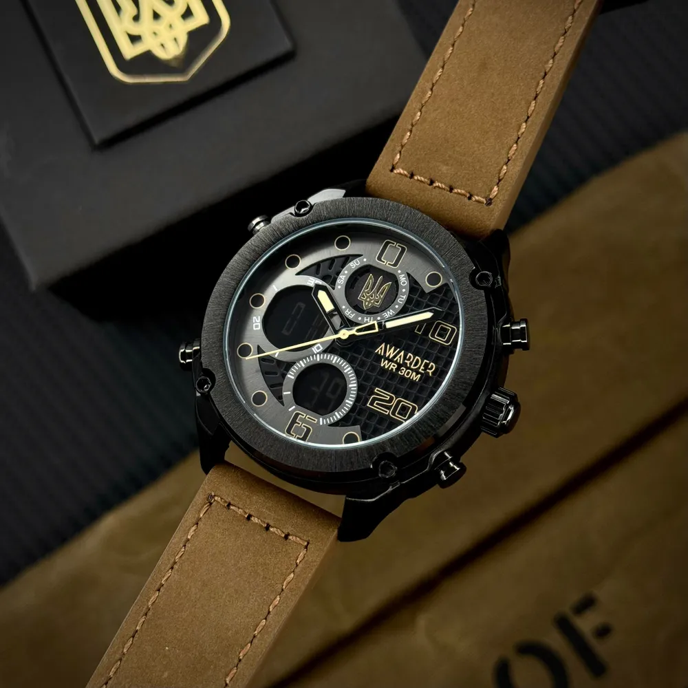 Awarder Чоловічий наручний годинник Awarder 017 Тризуб золото Black-Brown, фото 2
