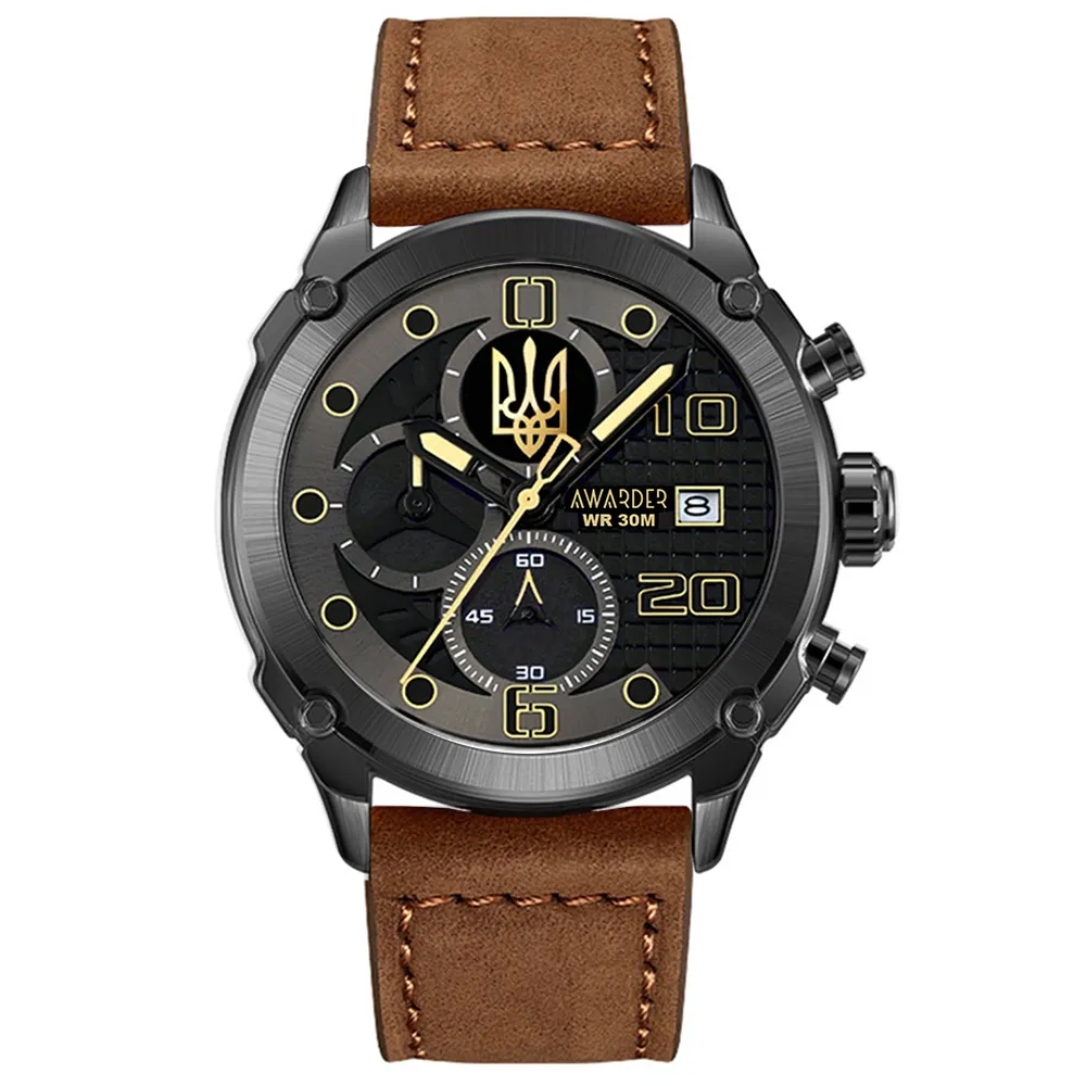 Awarder Чоловічий наручний годинник Awarder 016 Тризуб золото Black-Brown