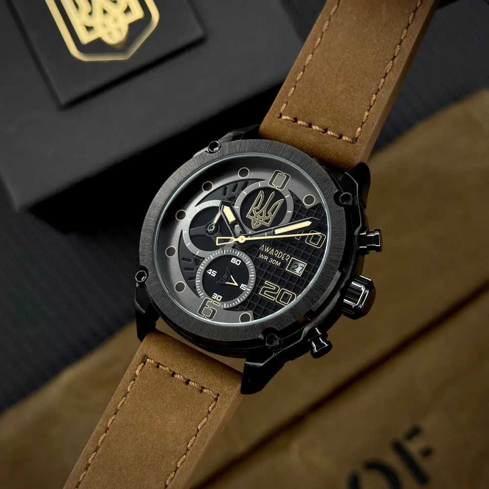 Awarder Чоловічий наручний годинник Awarder 016 Тризуб золото Black-Brown, фото 2