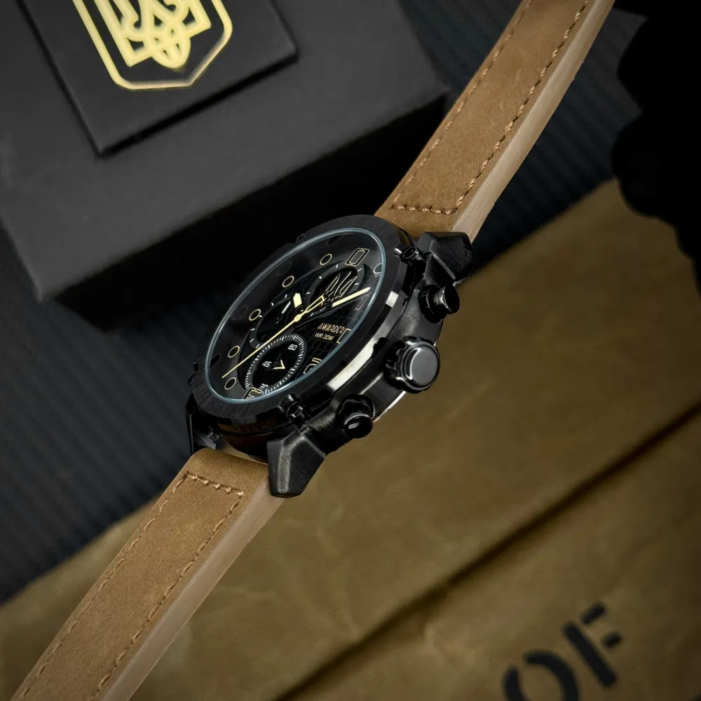 Awarder Чоловічий наручний годинник Awarder 016 Тризуб золото Black-Brown, фото 4