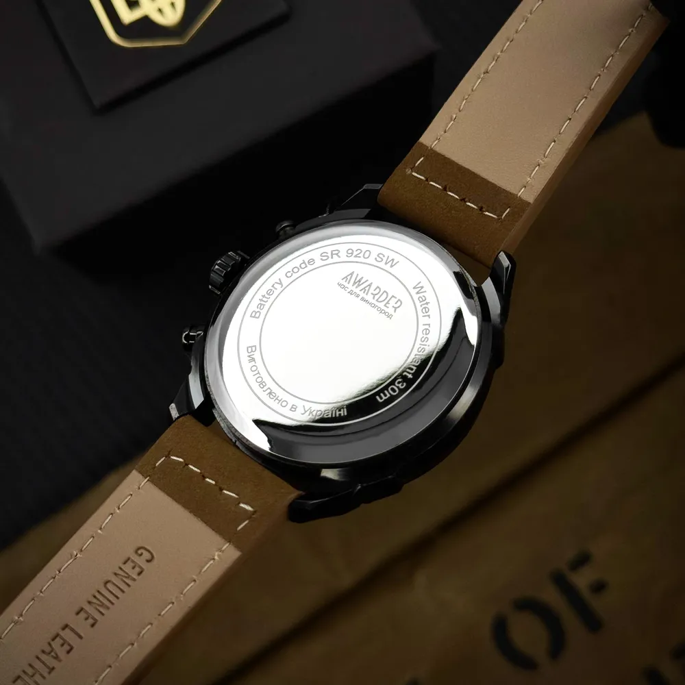 Awarder Чоловічий наручний годинник Awarder 016 Тризуб золото Black-Brown, фото 5