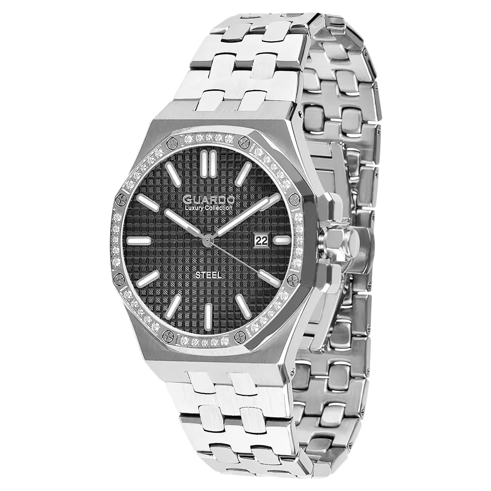 Guardo Чоловічий наручний годинник Guardo S03009-1 Silver-Black