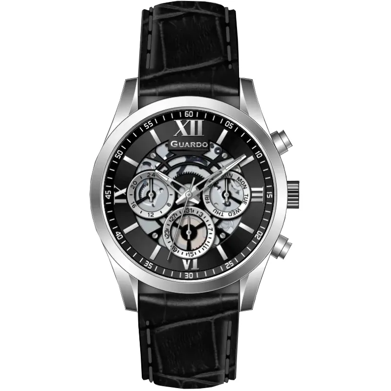 Guardo Чоловічий наручний годинник Guardo 012837-1 Silver-Black
