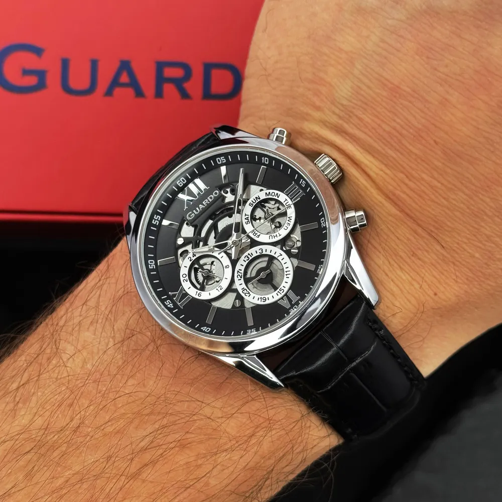 Guardo Чоловічий наручний годинник Guardo 012837-1 Silver-Black, фото 2