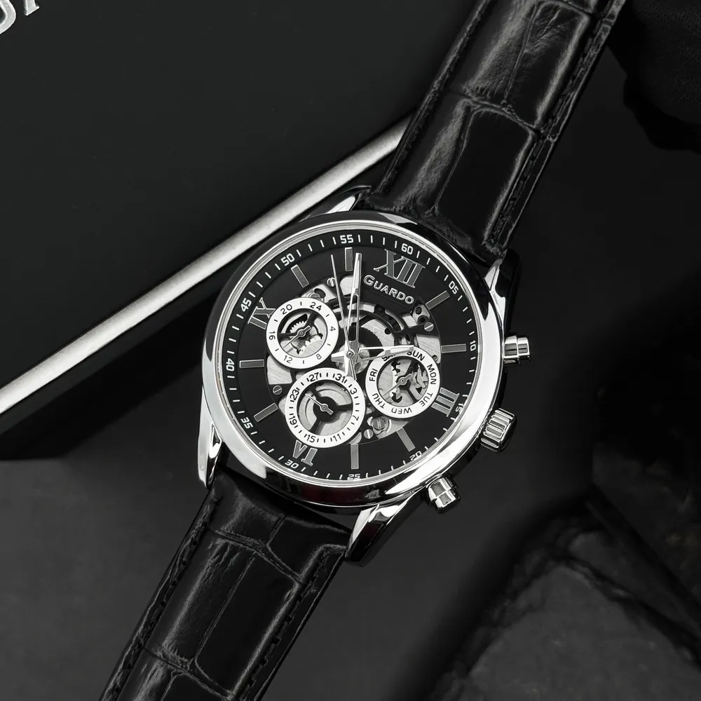 Guardo Чоловічий наручний годинник Guardo 012837-1 Silver-Black, фото 6