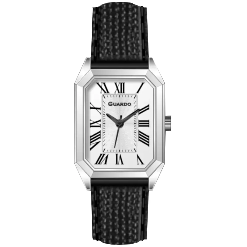 Guardo Жіночий наручний годинник Guardo 012831-1 Silver-White-Black, класичний кварцовий годинник